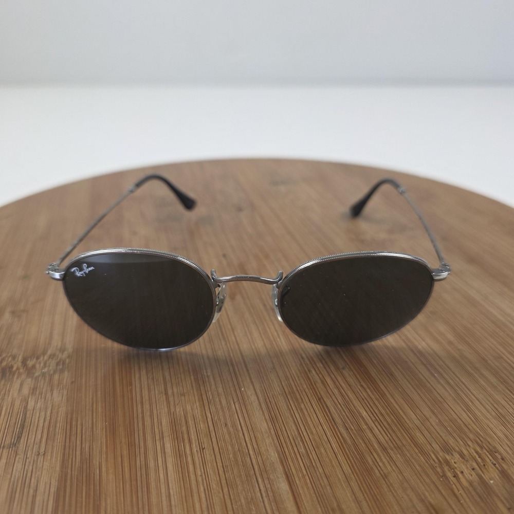 Ray-Ban RB3447 Round Metal Sunglasses Mens 50-21-145 Silver Green Tinted Italy